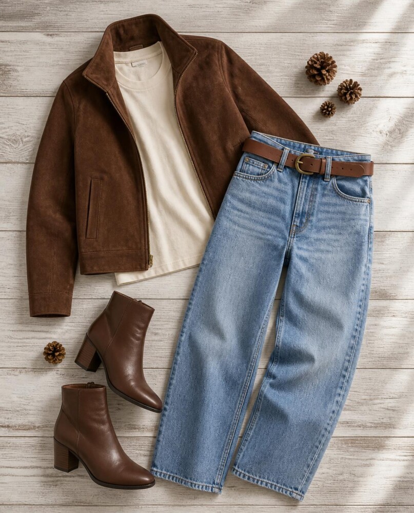 Jacket, denim jeans outfits. Winter look, by Funcycled.